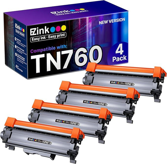 E-Z Ink TN760 Toner for Brother Printer Compatible for Brother TN-760 TN730 TN-730 Toner Cartridges to Use with MFC-L2710DW MFC-L2750DW HL-L2350DW HL-L2370DW HL-L2395DW L2390DW DCP-L2550DW (4 Black)