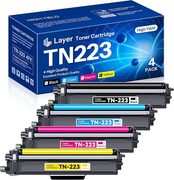 TN223BK/C/M/Y Toner Cartridge 4 Pack Compatible TN-223 Replacement for Brother TN223 HL-L3270CDW HL-L3290CDW HL-L3210CW MFC-L3710CW MFC-L3750CDW Toner Printer