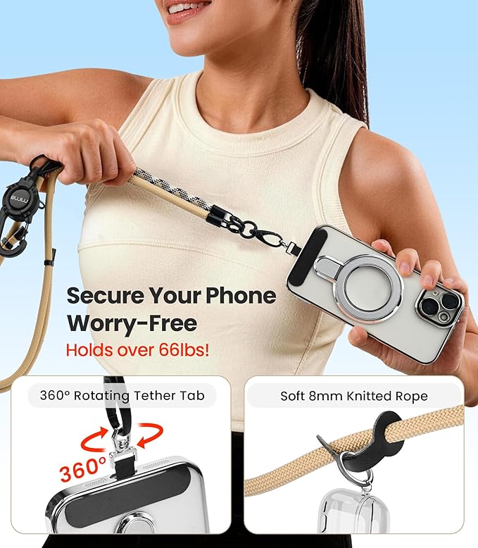 mimo Phone Lanyard Crossbody, Adjustable Anti-Theft Cell Phone Lanyard with 360° Rotating Tether Tab & Metal Buckles, Hands-Free Crossbody Phone Strap for Women&Men, for Most Smartphones (Azure blue)