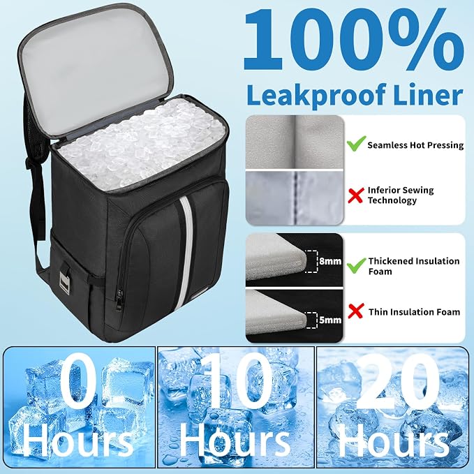 Cooler Backpack for Women Men,Insulated Backpack Cooler Leakproof Double Deck Work Lunchboxes Cooler Bag,Hot and Cold Thermal Backpack with Reflective Stripes