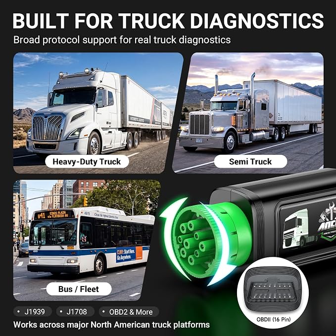 ANCEL HD210 Heavy Duty Truck Scanner, Speed Limit & Idle Adjust for Volvo and International MaxxForce Engines, Bluetooth Diesel Truck Scanner, Full-System HDOBD/OBD2 Scan Tool, Lifetime Free Updates