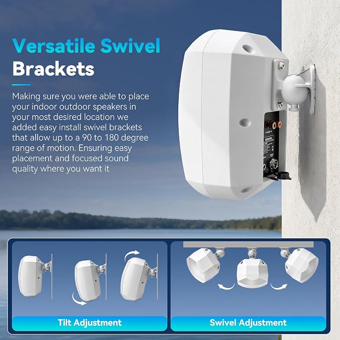 5.25 Inch Wall Mount Bluetooth 6.0 Outdoor Speaker,IP66 Waterproof Indoor/Outdoor Sound System,2-Way Woofer & Tweeter,600W Peak Wired Speakers for Pool,Patio,Garage,Home Theater(Pair,White)
