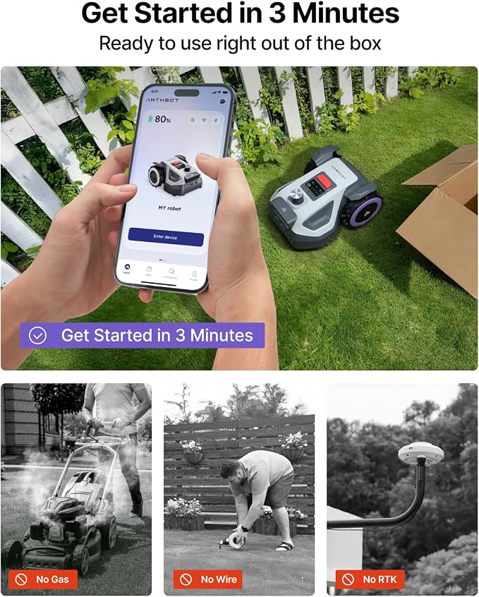 ANTHBOT M5 Lidar Robot Lawn Mower, 360°LiDAR+Vision Perimeter Wire Free 1/8 Acre, Vision Obstacle Avoidance Robotic Lawnmower with Automatic Mapping Zone Division, 45% Slope, App Control
