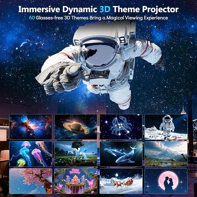 Rossetta 3D Galaxy Projector, 60 Scenes Adjustable Focal Planetarium Projector with Bluetooth Speaker, Timer & Remote Control, Ceiling Projector for Bedroom, Kids Room, Party, Gift for Kids & Adults