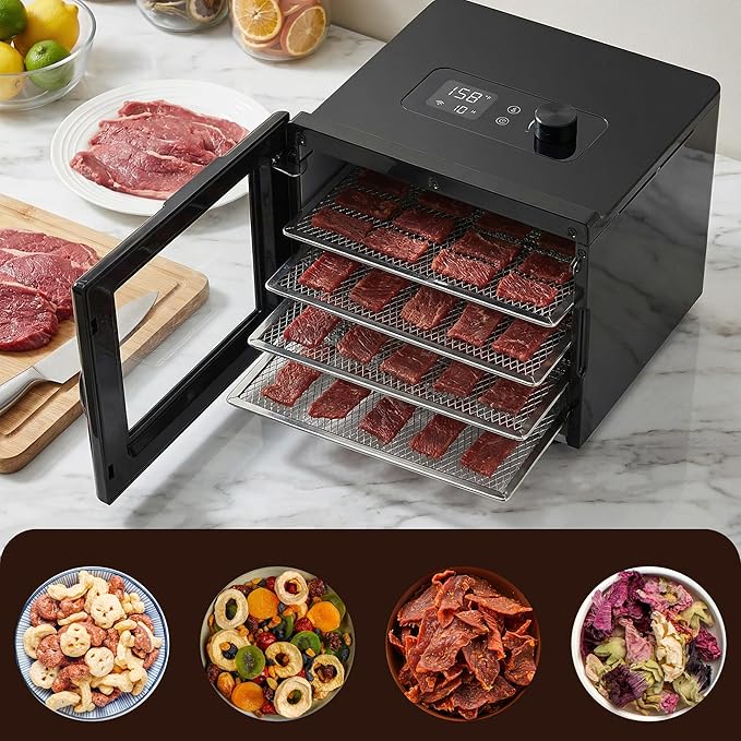 Elite Gourmet Food Dehydrator, Stainless Steel Trays Food Dehydrator, Adjustable Temperature Controls, Jerky Herbs Fruit Veggies Snacks