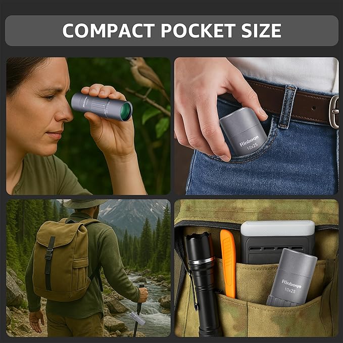 10x25 Monocular Telescope, Mini Pocket Small Size Compact Handheld Portable Lightweight ED Glass HD Optics BAK-4 Roof Prism High Powered Waterproof for Adults Camping Hiking Travel Bird Watching