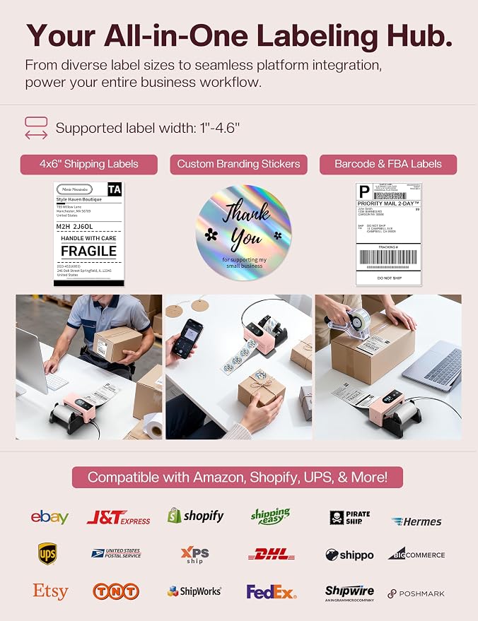 Phomemo 4x6 Shipping Label Printer with Touch Screen, Bluetooth Thermal Printer for Small Business, Auto Label Detection, 150mm/s High Speed, Compatible with Amazon, USPS, UPS, iOS Android Windows Mac