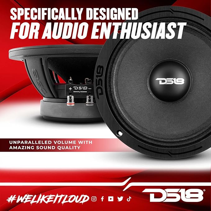 DS18 PRO-ZXI8M 8" Car Audio Mid-Range Loudspeaker 600 Watts 8-Ohm (1 Speaker)