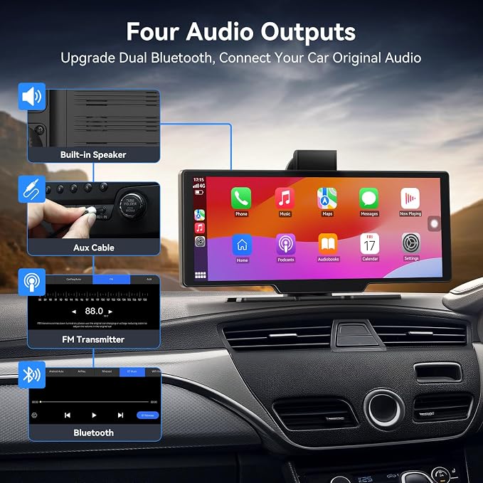 Portable Carplay Screen for Car, 9" Car Play Touchscreen with 4K Dash Cam,1080P Backup Camera,Wireless Carplay&Android Auto,Loop Recording,GPS Navigation,Bluetooth (9inch)