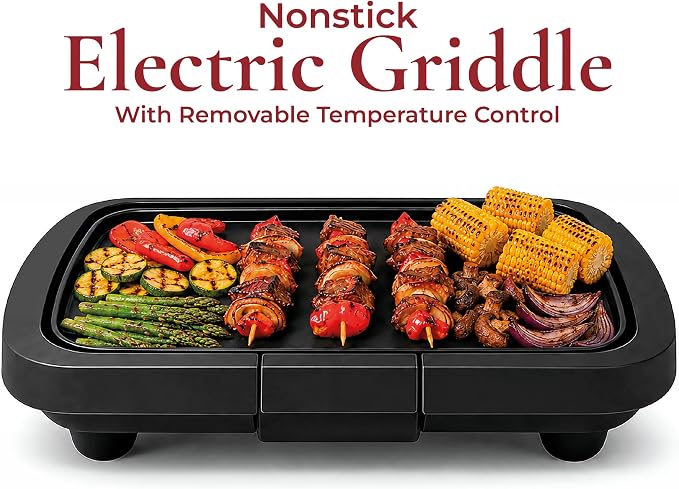 Lumme Electric Griddle with Removable Temperature Control, Immersible Flat Top Grill, Burger, Eggs, Pancake Griddle, Nonstick Easy Clean Cooking Surface, Slide Out Drip Tray, 10 x 16 Inch