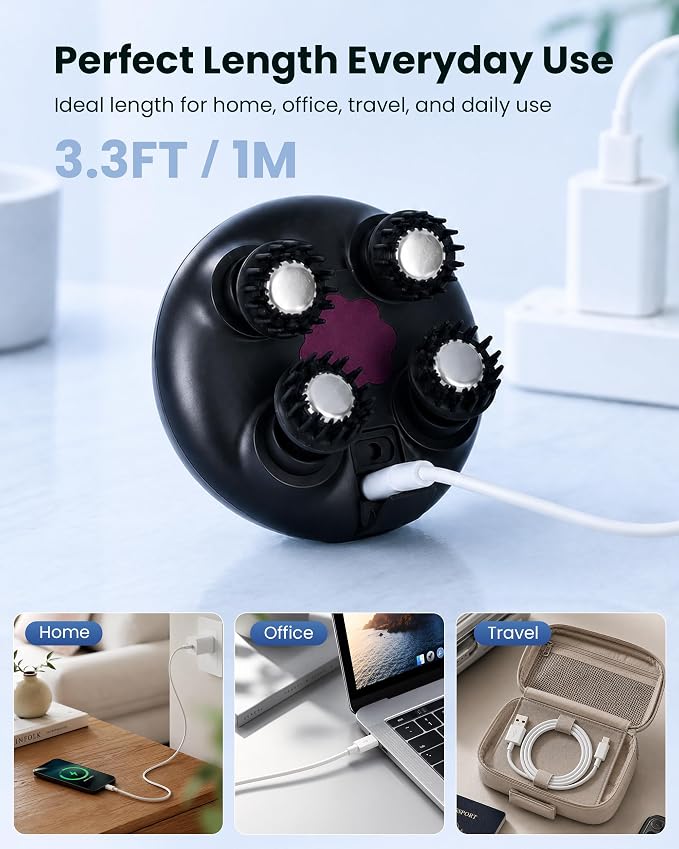 COMFIER Electric Scalp Massager, Waterproof Head Massage & USB Cable 1M,Type C Charger Cord, Charging Cable