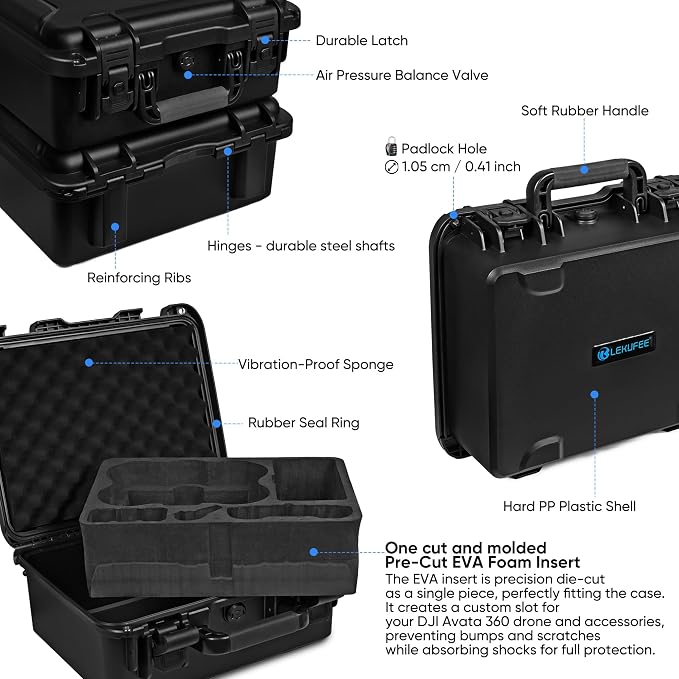 Lekufee Waterproof Hard Carrying Case for DJI Avata 360 Drone, Motion Fly More Combo, Battery (5 pcs), Goggles N3/3, RC Motion 3, DJI RC 2/RC N3/N2, FPV Controller 3, Accessories(Case Only)