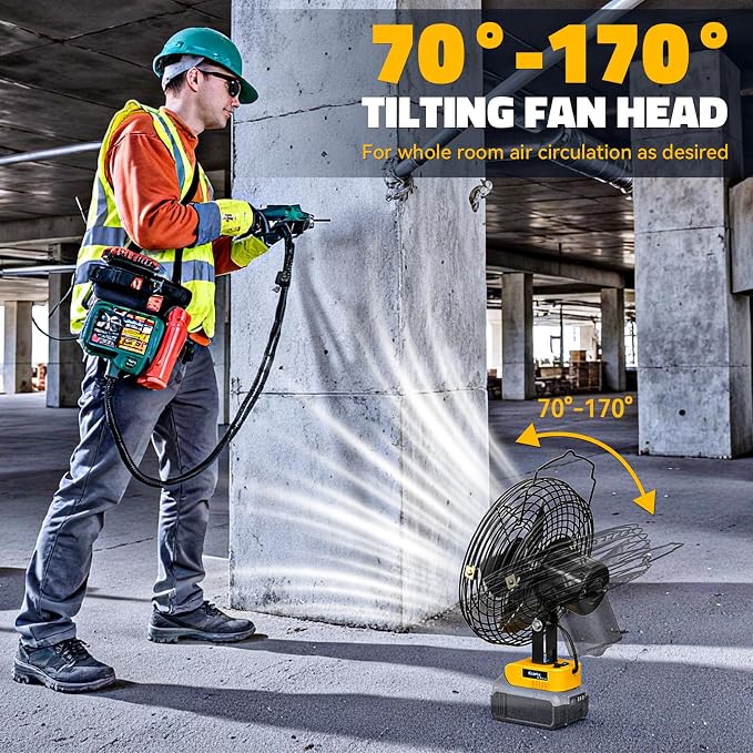 Ecarke 8 Inch Cordless Jobsite Fan Compatible with Dewalt Battery (Tool Only) 2-Speed Powerful Cooling Fans Portable Battery Fans with USB & Type-C Charging Port for Garage Basement Camping Fan