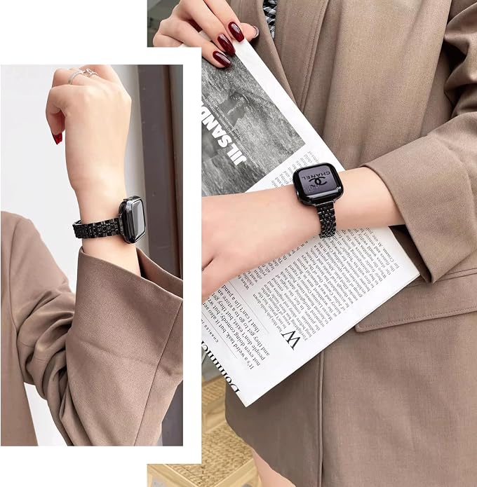 Slim Metal Band Compatible with Apple Watch Bands for Women, Series 11/10/9/8/7/6/5/4/3/2/1/SE, 46/42mm (S11/10), 45/44/42mm, 41/40/38mm Stainless Steel Bracelet