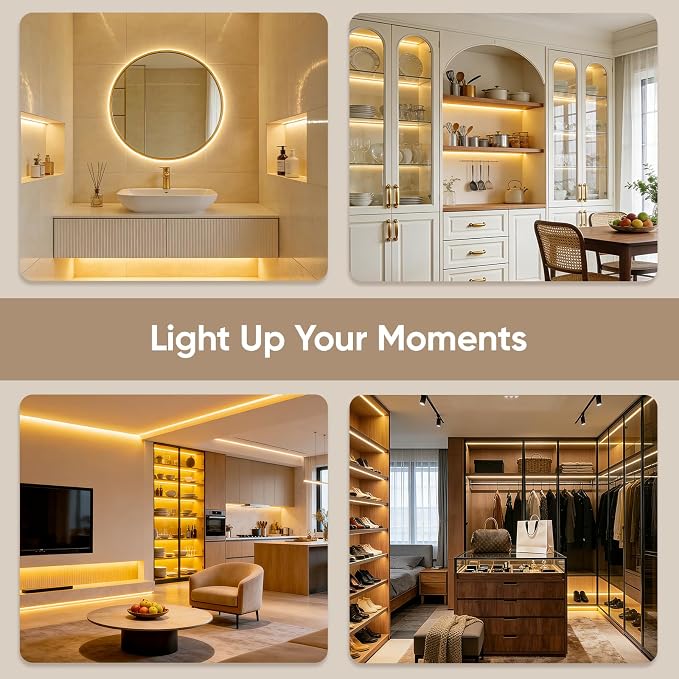 V4light Smart COB LED Strip Lights 32.8ft 24V, Tunable White 2700K–6500K Dot-Free Lighting, Alexa & Google Voice Control, App & Remote, CRI90+ Under Cabinet Lighting for Kitchen & Closet