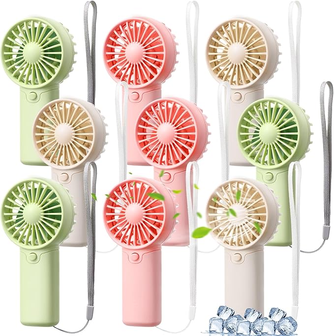 Rossesay 12 Pcs Mini Portable Fan Handheld Battery Operated Portable Small Personal Fans for Summer Beach Indoor Outdoor Travel Cooling Gift (Green,Pink,White)