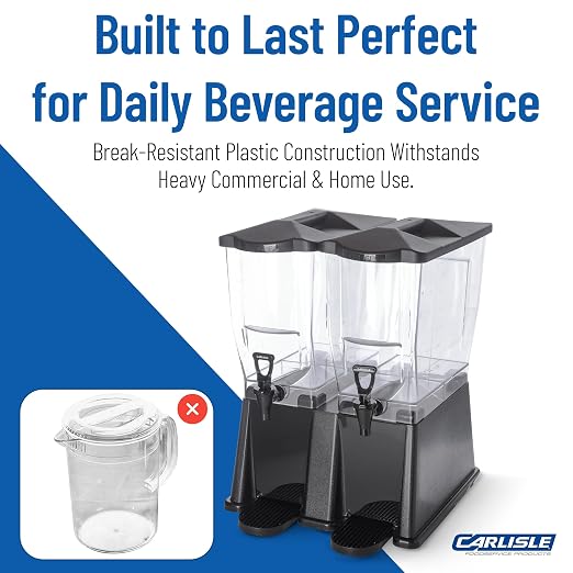 Carlisle FoodService Products Trimline Double Base Rectangular Beverage Dispenser with Stand – 3.5 Gallon Catering Drink Dispenser with Spigot, Set of 2, Polycarbonate (PC), Black, Perfect for Parties
