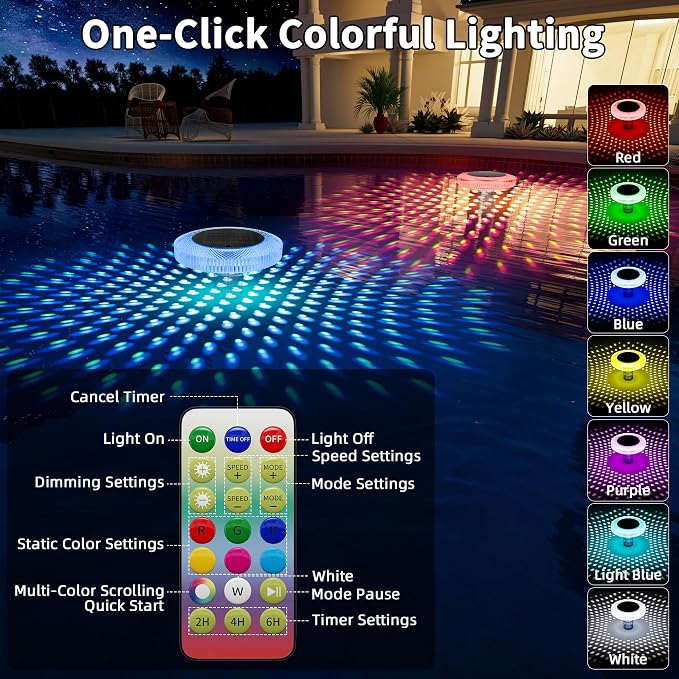 Solar Pool Ionizer Floating Light: Solar Powered Copper Ionizer with Remote Control IP68 Waterproof LED Swimming Pool Light for Above Ground & In-Ground Pools