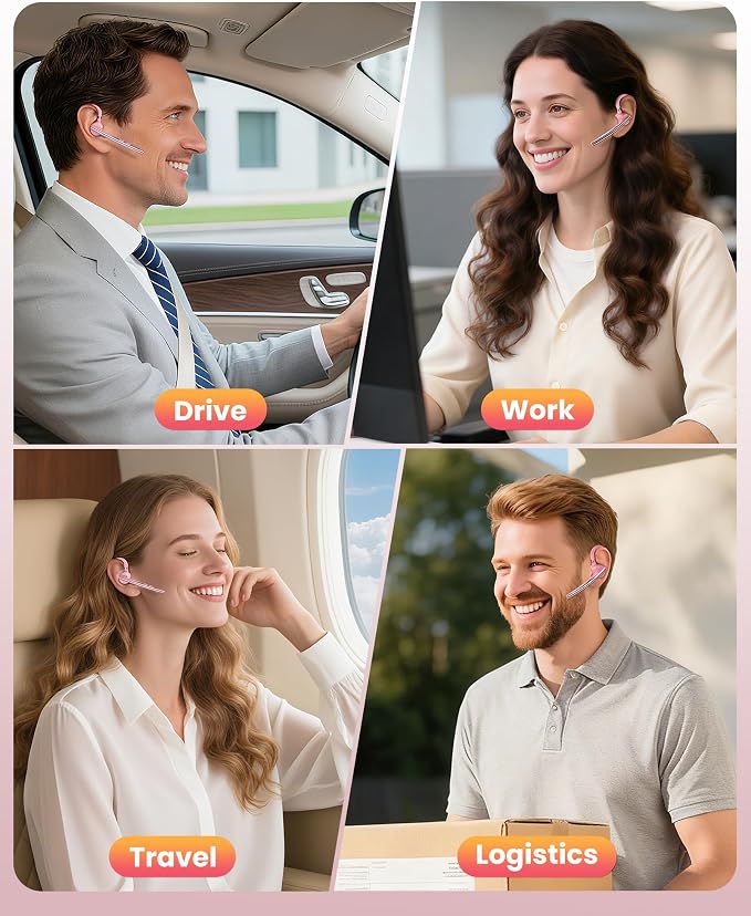 New Bee Bluetooth Headset V5.1 72H Talk Time Dual Mic with Mute Button for Business, Wireless Hand-Free Bluetooth Earpiece with 500mAh Charging Case for Cell Phone Calls Trucker Driver Laptop