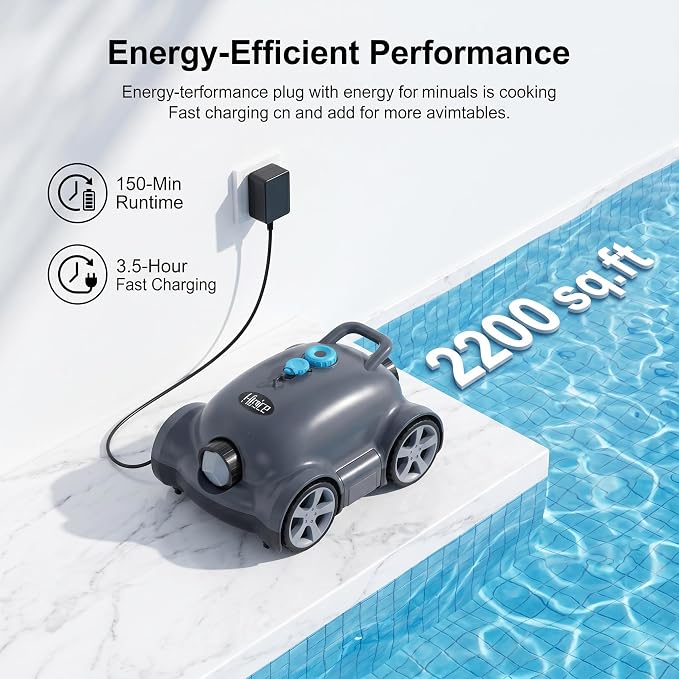 Cordless Robotic Pool Cleaner,Automatic Pool Vacuum Robot for In-Ground/Above Ground Pools,150 Min Runtime, IPX8 Waterproof, 2200 Sq Ft Coverage (Grey)