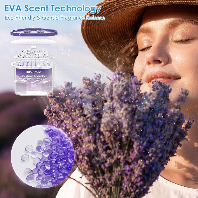Lavender Moisture Absorbers 12 Pack, Fast Acting Humidity Absorber & Odor Eliminator, 10.5 oz High Capacity Dehumidifier for Closet, Bathroom, Basement, Car & RV