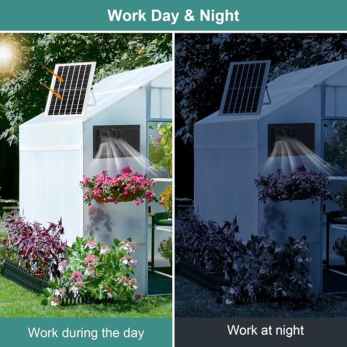 Solar Fan for Chicken Coop with 16.4Ft Cable,3/6H Timer, Waterproof Greenhouse Fans for Shed, Chicken Coop,Ventilation