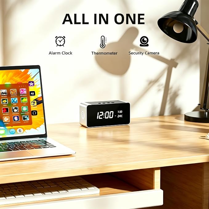 Hidden Camera Clock - Ultra 4K HD Wireless Indoor Camera for Home Security - Mini Nanny Cam with Night Vision, Smart Motion Detection, Remote Live Stream