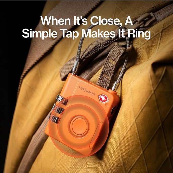 KeySmart SmartLock Tracking Luggage Locks, TSA Locks for Luggage, Combination Lock Compatible with Apple Find My App, Best Travel Essentials, Replaceable Non-Rechargeable Battery (Orange 1 Pack)