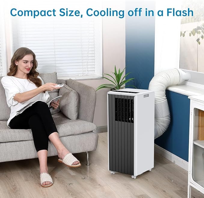 8000 BTU Portable Air Conditioners, 3 in 1 Portable AC with Cool, Dry, Fan Modes, Quiet Air Conditioners with Remote, 24H Timer & Sleep Modes, AC Unit for Bedroom, Apartments Up to 350 Sq.ft, Black