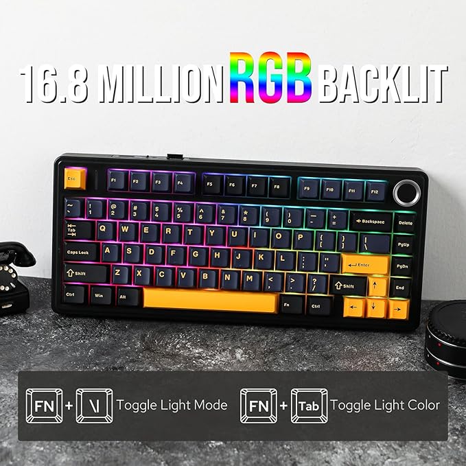 EPOMAKER x Aula F75 Gasket Mechanical Keyboard, 75% Wireless Hot Swappable Gaming Keyboard with Five-Layer Padding&Knob, BT/2.4GHz/USB-C, RGB (Black, Ice Vein Switch)