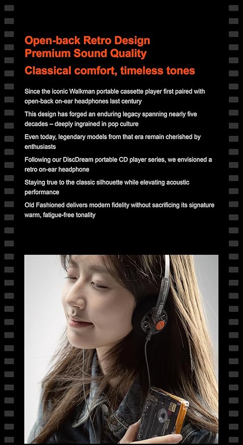 Moondrop Old Fashioned 40mm On-Ear Headphone with 0.78mm 2pin Open-Back Headphone (3.5mm Jack)