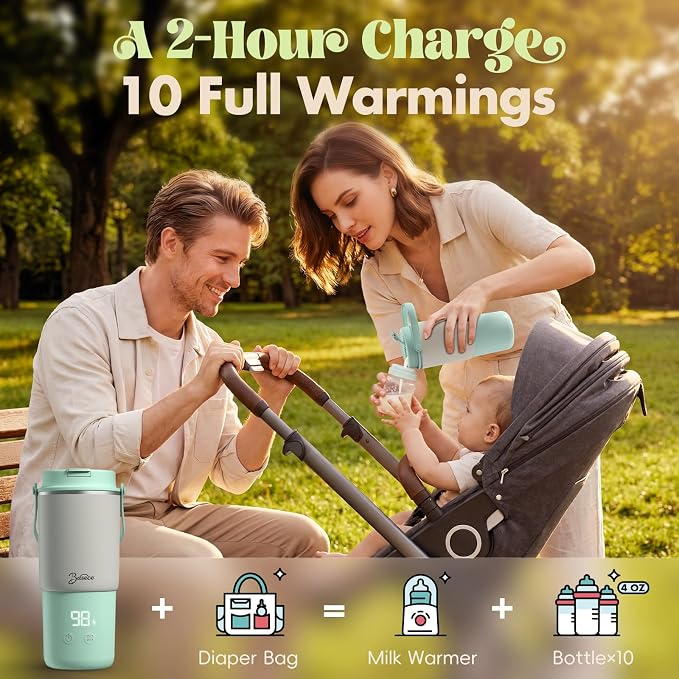 Portable Bottle Warmer with 120W Fast Heating, Portable Milk Warmer for On-the-Go Use, 4500 * 4mAh Rechargeable with Long Battery Life, 316 Stainless Steel Warmer for Breast Milk, Formula & Water