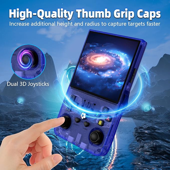 R36MAX Retro Gaming Console, Retro Handheld Games Console with 64GB TF Card, Portable Hand Held Open Source Linux System, 4.0 inch IPS HD Screen Video Game Consoles, 4000mAh Battery (Blue)