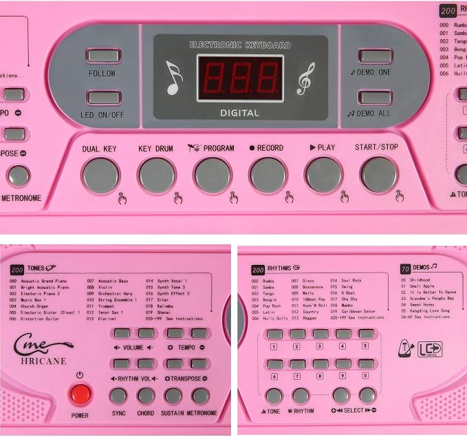 Keyboard Piano Lighted Keys for Beginner Adults Teens Kids, 61 Key Electronic Music Keyboard with Teaching Modes Powered by USB or Battery with LCD Display Microphone Headphone Jack