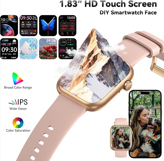 Smart Watch for Men Women(Answer/Make Call), 1.83" Fitness Watch with Heart Rate/Blood Pressure/Blood Oxygen, Pedometer, Sleep Tracker,120+ Sport Modes, IP68 Waterproof Fitness Tracker for Android iOS