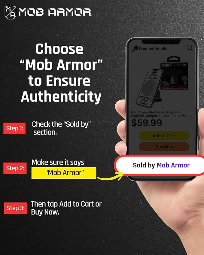 Mob Armor MobNetic Maxx MS - MagSafe Compatible Car Phone Mount w/ 90º Tilt, 360º Rotation & Durable Aluminum Build, Magnetic Holder for iPhone & Android Devices, USA Assembled - Gun Metal