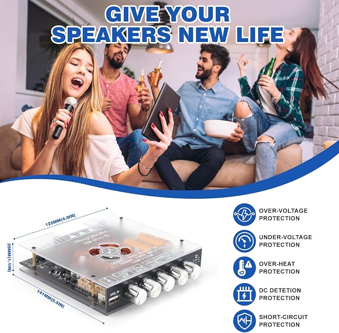 540W 2.1-Channel Mini Bluetooth Amplifier Board – 160W×2 + 220W Subwoofer, with TWS, FM/USB/AUX, IR Remote, DC15-36V, Deep Bass for DIY Speakers & Home Audio