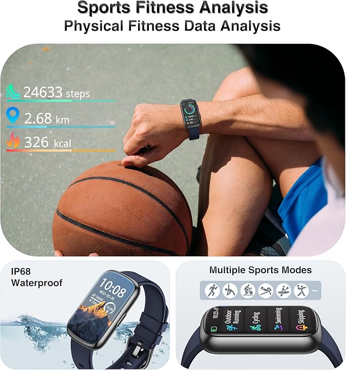 Fitness Tracker, Smart Watches for Women Men with 24/7 Heart Rate/Blood Pressure/Blood Oxygen Monitor, Sleep Tracker, Calories&Step Counter, IP68 Waterproof Health Activity Trackers for Android&iPhone