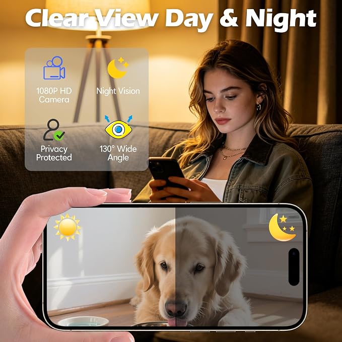 Automatic Cat Feeder with Camera, Automatic Dog Feeder Dry Food, 8L Dual Hopper Auto Cat Food Dispenser, 1080P HD Video with Night Vision/2-Way Audio/APP, 5G WiFi Pet Feeder with Low Food Tray-Black