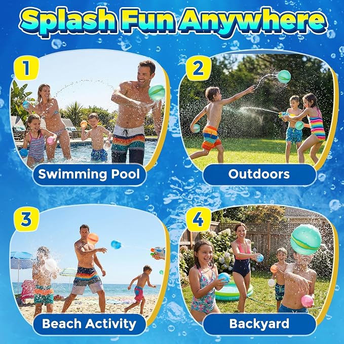 24 PCS Reusable Water Balloons, Magnetic Self-Sealing Refillable Water Bombs,Water Toys for Kids Outdoor Summer Pool Beach (24 PCS)