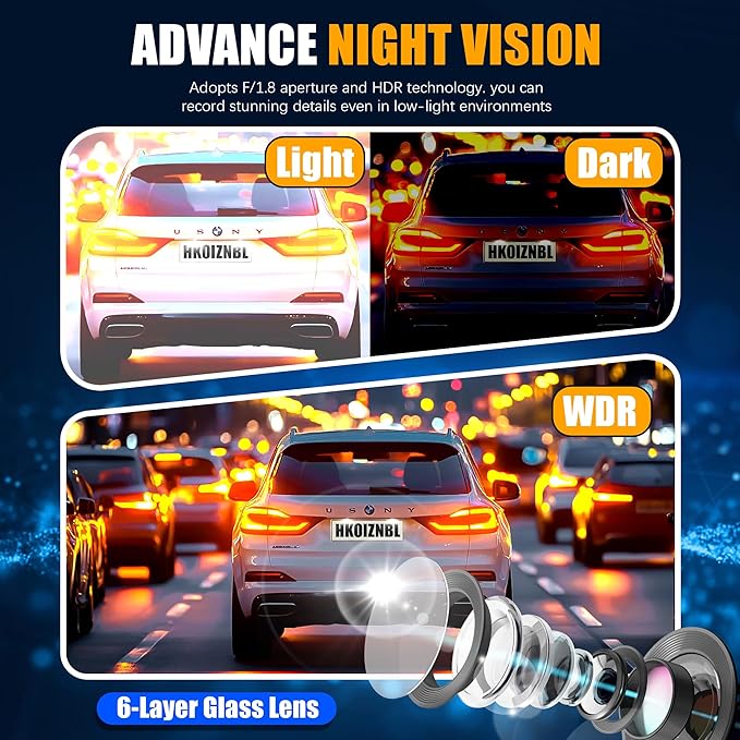 Wireless Dash Cam Front and Rear, 4K +2.5KHD 2-Channel Dashcam, Built - in WiFi GPS, Night Vision, Loop Recording, 24H Parking Mode, G-Sensor and 3” IPS Screen;Memory Card not Included