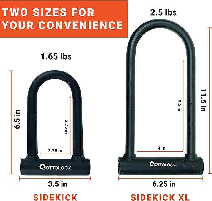 OTTOLOCK Sidekick Compact U-Lock – Lightweight Anti-Theft Bike Lock for Road, Mountain & Electric Bikes with Keys