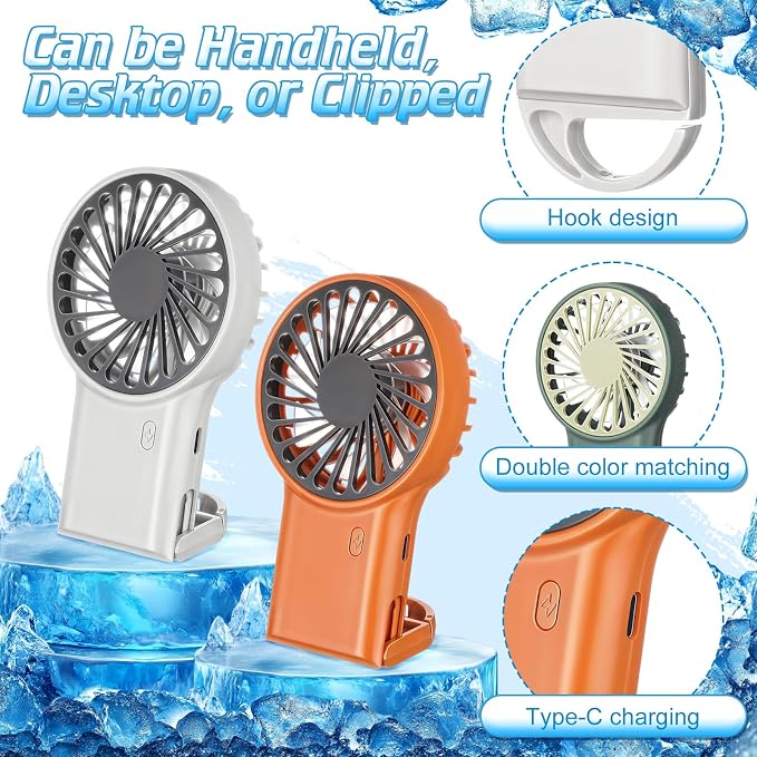 VIHOSE 15 Pcs Portable Hanging Fan, 3 Speeds Personal Rechargeable Desk Small Hand Fan with D Metal Hook for Cooling Small Personal Hands Outdoor Travel
