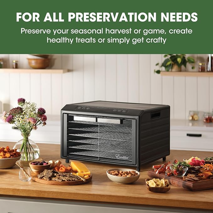 Excalibur Electric Food Dehydrator Select Series 6-Tray with Adjustable Temperature Control Includes Chrome Plated Drying Trays Stainless Steel Construction and Glass French Doors, 700-Watts, Black