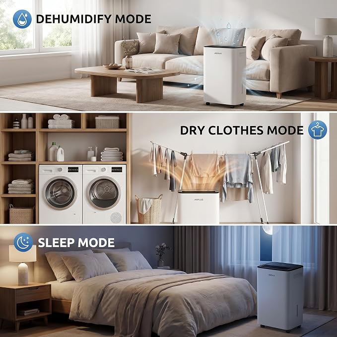 AIRPLUS 2500 Sq.Ft Dehumidifier for Basement, 30 Pints Dehumidifiers for Home with Drain Hose, Quiet Smart Humidity Control for Bedroom, Bathroom with Auto Shut Off, Dry Clothes, 24H Timer