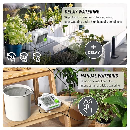RAINPOINT Large Display Automatic Plant Waterer Indoor for Pot Plant Cycle & Soak Mode with WiFi Soil Moisture Meter Kit
