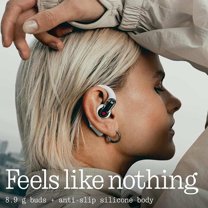 Nothing Ear (Open) Open Ear Headphones, Ultra-Light with Adjustable Earhooks, Multipoint Connection Bluetooth Earbuds, Clear Voice Technology for AI Calls, IP54, Fast Charging, ChatGPT Supported