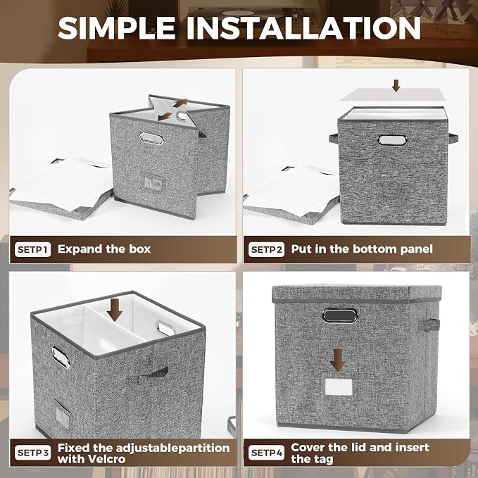 Sturdy Vinyl Record Storage Box - Album Storage Holds up 50+ Single Record, LP Storage Organizer Crate With Lid, Decorative Moving Box For Records, Solutions to Protect Your Precious Collection Grey