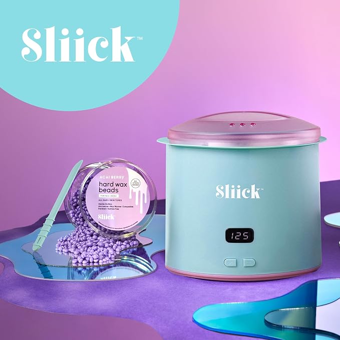 Sliick At Home Waxing Kit for Women – Acai Berry Scent, Hard Wax Kit for Hair Removal, Microwave Melting Cup, Applicator & Beads, At Home Wax Set