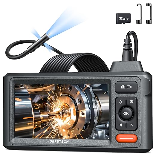 DEPSTECH Inspection Endoscope Camera with Lights: Triple Lens 5" IPS Screen Snake Camera with 16.5FT Flexible Cable, Waterproof 1080P Industrial Borescope Tool for Auto, Wall, Sewer, Pipe, Mechanics
